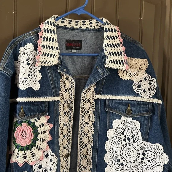 Reworked Upcycled Women's Denim Jacket Boho Bohemian Casual Size XXL Plus Size - Picture 4 of 10